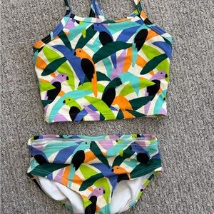 Kids Two-Piece Parrot Print Swim Set - Multicolor